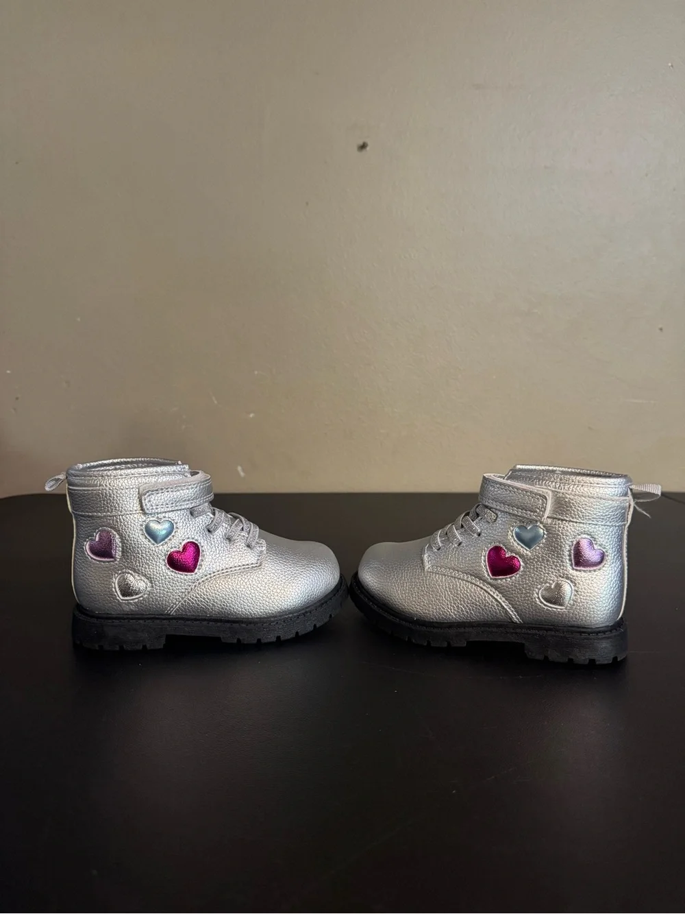 Carter’s, Sliver Faux Fur Leather & Heart, Children’s Size 9, Girl’s Ankle Boots